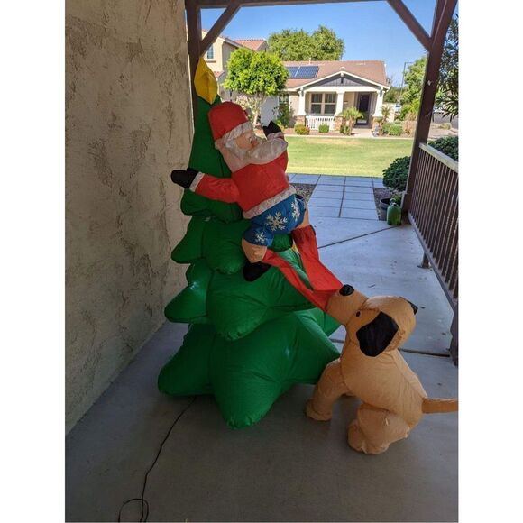 Christmas 6 foot Santa dog pulling down pants inflatable